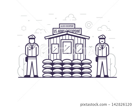 Checkpoint Charlie Berlin Landmark Line Icon Checkpoint Charlie Berlin Landmark Line Icon 142826120