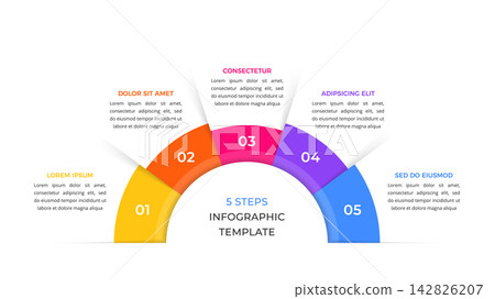 Semicircular Five Step Infographic Template with Numbered Arc Segments Semicircular Five Step Infographic Template with Numbered Arc Segments 142826207