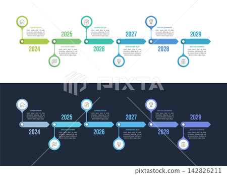 Six Step Timeline Infographic Template With Horizontal Arrows Six Step Timeline Infographic Template With Horizontal Arrows 142826211