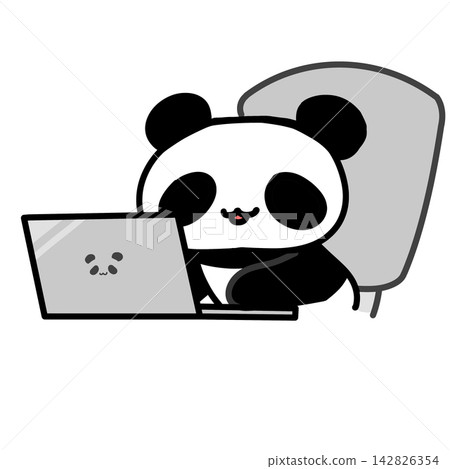 一隻熊貓正在使用電腦 142826354
