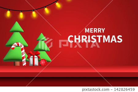 Merry Christmas decorations with paper cutouts hanging in the background Merry Christmas decorations with paper cutouts hanging in the background 142826459