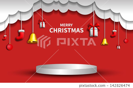 Merry Christmas banner studio table room product display with copy space Merry Christmas banner studio table room product display with copy space 142826474