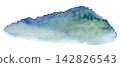 Watercolor misty blue and green distant hills, foggy woodland silhouette 142826543