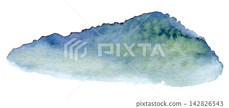 Watercolor misty blue and green distant hills, foggy woodland silhouette Watercolor misty blue and green distant hills, foggy woodland silhouette 142826543