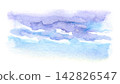 Watercolor moody purple and blue cloudy sky, dramatic stormy cloudscape 142826547