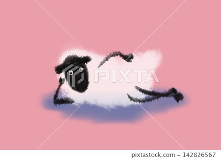 An illustration of a black-faced sheep lying down with its elbow as a pillow, with a shadow. An illustration of a black-faced sheep lying down with its elbow as a pillow, with a shadow. 142826567