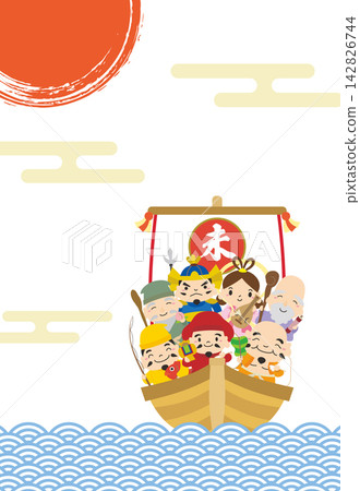 2027 Year of the Sheep Vertical Seven Lucky Gods Treasure Ship New Year's Card 05 / No Text 142826744