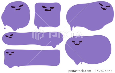 Melting and dripping Halloween fluid shape frame purple set with face 142826862