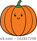 Pumpkin icon. Vector. Pumpkin symbol for autumn holiday Halloween or Thanksgiving. Flat design. Orange pumpkin silhouette isolated on a transparent background. Colorful cartoon illustration. 142827298