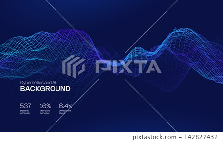 Digital technology data with background network abstract for business communication future. Vector flow science with blue computer futuristic for ai connect line. Tech connection digital 142827432