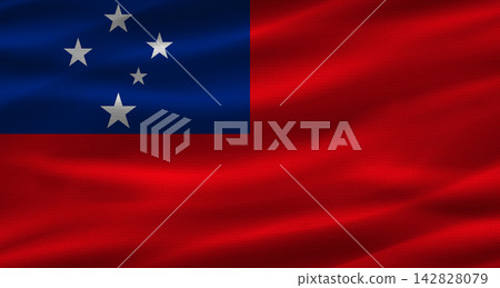 Samoan flag with fabric texture. Realistic flag of Samoa waving Samoan flag with fabric texture. Realistic flag of Samoa waving 142828079