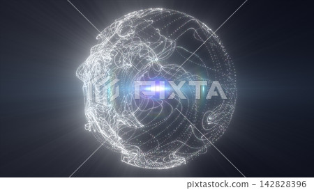 Glowing white abstract sphere built from particles, dotted lines, and flowing trails on a dark background, symbolizing data, light, and futuristic connectivity. Glowing white abstract sphere built from particles, dotted lines, and flowing trails on a dark background, symbolizing data, light, and futuristic connectivity. 142828396