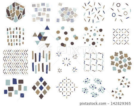 A set of hand-drawn geometric pattern decorative elements (chic/vintage/brown/blue) that are easy to use for backgrounds and embellishments. 142829365