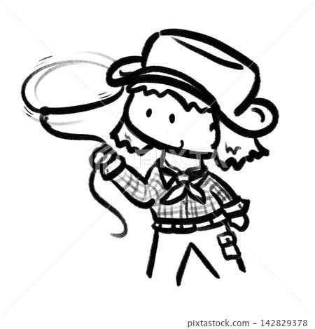 Cute cowgirl playing whip bold outline cartoon illustration Cute cowgirl playing whip bold outline cartoon illustration 142829378