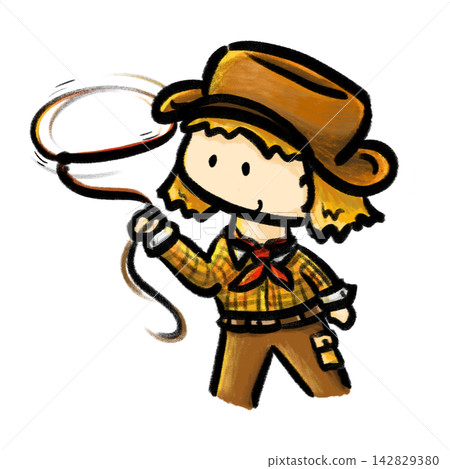 Cute cowgirl playing lasso bold outline crayon cartoon illustration Cute cowgirl playing lasso bold outline crayon cartoon illustration 142829380