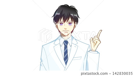 一張動漫風格的插圖,畫中一名身穿白大褂的男子在白色背景前指著什麼。 一張動漫風格的插圖,畫中一名身穿白大褂的男子在白色背景前指著什麼。 142830035