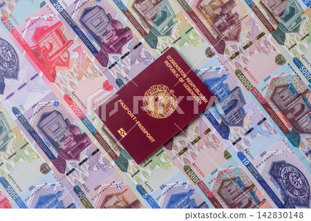 Uzbekistan, uzbek passport for travelling, flying and doing business. Uzbek document, id Uzbekistan, uzbek passport for travelling, flying and doing business. Uzbek document, id 142830148