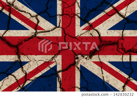 Cracked United Kingdom Flag Symbolizing Political Division and the Breakup of the UK 142830232