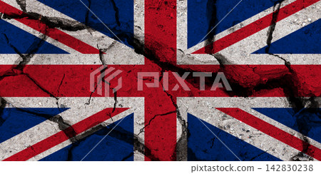 Cracked United Kingdom Flag Symbolizing Political Division and the Breakup of the UK Cracked United Kingdom Flag Symbolizing Political Division and the Breakup of the UK 142830238