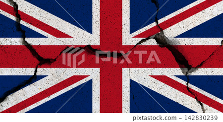Cracked United Kingdom Flag Symbolizing Political Division and the Breakup of the UK 142830239