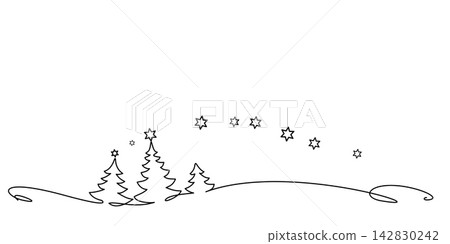 Christmas trees and falling stars. Vector winter landscape illustration Christmas trees and falling stars. Vector winter landscape illustration 142830242