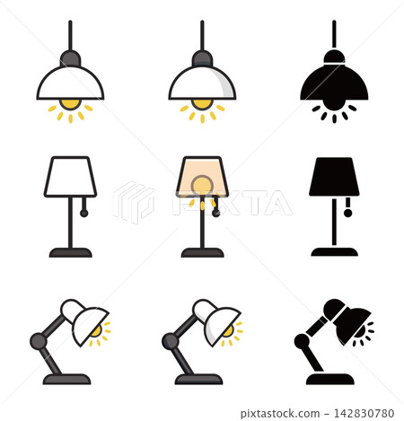 Simple lamp icon set Simple lamp icon set 142830780