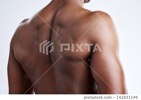 African man, back and fitness for weight loss, detox and body goals or target isolated in studio. Male person, sports and bodybuilder for nutrition, healthy diet and wellness with training or workout African man, back and fitness for weight loss, detox and body goals or target isolated in studio. Male person, sports and bodybuilder for nutrition, healthy diet and wellness with training or workout 142831149