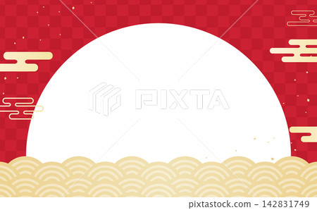 日式方格紋和波浪紋邊框 2_水平 日式方格紋和波浪紋邊框 2_水平 142831749