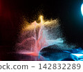 Futuristic Technology Network data concept. Sand explosion with innovation patter to connect the Dots as neuron system with light motion. Technology futuristic of data network is pattern background 142832289