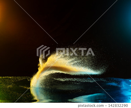 Futuristic Technology Network data concept. Sand explosion with innovation patter to connect the Dots as neuron system with light motion. Technology futuristic of data network is pattern background Futuristic Technology Network data concept. Sand explosion with innovation patter to connect the Dots as neuron system with light motion. Technology futuristic of data network is pattern background 142832290