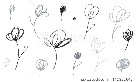 A minimalist pattern of hand-drawn doodle flowers Vector background A minimalist pattern of hand-drawn doodle flowers Vector background 142832642