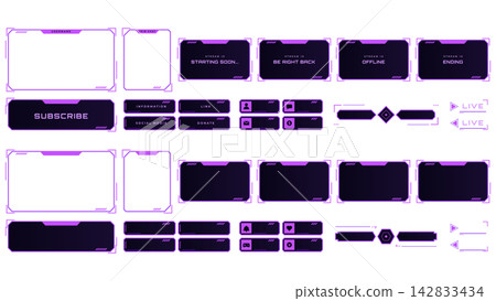 Live Streaming Overlay UI Set, Purple Neon, Vector (with and without text) Live Streaming Overlay UI Set, Purple Neon, Vector (with and without text) 142833434