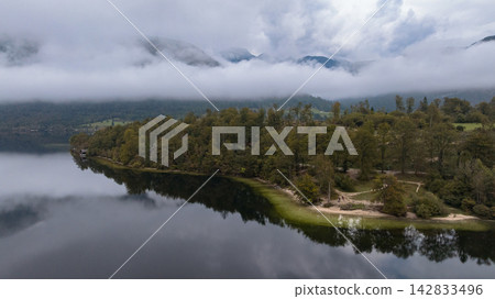 Aerial Panorama Lake Bohinj St John Baptist Church Slovenia Aerial Panorama Lake Bohinj St John Baptist Church Slovenia 142833496