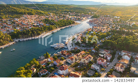 Historic Stari Grad old town on Hvar Island Croatia summer Historic Stari Grad old town on Hvar Island Croatia summer 142833497