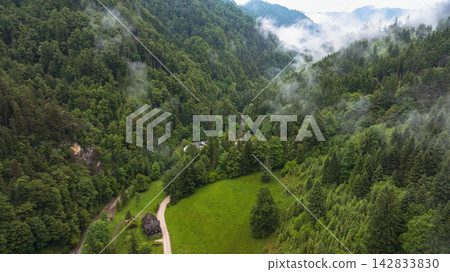 Aerial View Austrian Slovenian Border Alps Mountain Range Ridge Aerial View Austrian Slovenian Border Alps Mountain Range Ridge 142833830