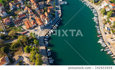 Vrboska harbor and stone houses on Hvar Island Croatia Vrboska harbor and stone houses on Hvar Island Croatia 142833934