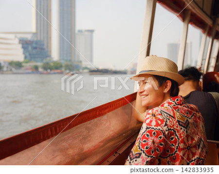 Woman Tourist in Boat Trip Chao Phraya River Bangkok 142833935