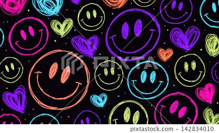 cute doodle pattern smiley faces scribble hearts Vector background cute doodle pattern smiley faces scribble hearts Vector background 142834010