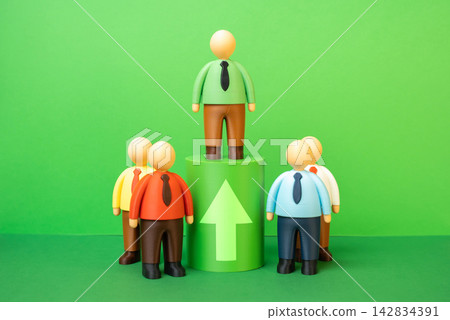 A chosen employee receives a work promotion. Career growth. Achievement, recognition and professional success within a competitive workplace. Rewarding dedication and hard work. A chosen employee receives a work promotion. Career growth. Achievement, recognition and professional success within a competitive workplace. Rewarding dedication and hard work. 142834391
