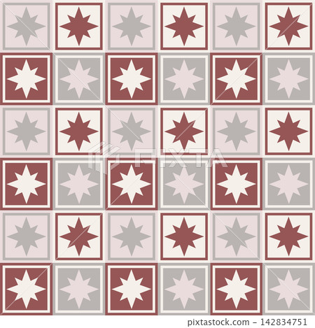 Geometric Seamless Pattern With Eight Pointed Stars In Muted Burgundy And Gray Geometric Seamless Pattern With Eight Pointed Stars In Muted Burgundy And Gray 142834751