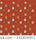 Christmas, winter, snow, townscape, houses, pattern, background, hand-drawn. 142834951