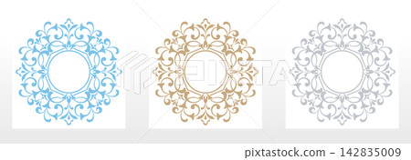 Set of decorative frames Elegant vector element for design in Eastern style, place for text. Floral colored frames. Lace illustration for invitations and greeting cards Set of decorative frames Elegant vector element for design in Eastern style, place for text. Floral colored frames. Lace illustration for invitations and greeting cards 142835009