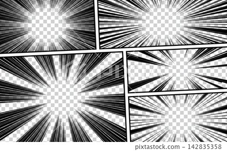 Comic book page template with halftone radial and rays effect in pop art style 142835358