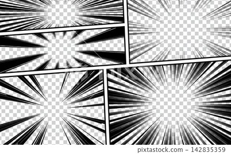 Comic book page template with halftone radial and rays effect in pop art style 142835359