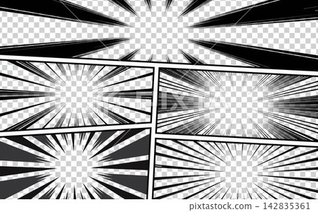 Comic book page template with halftone radial and rays effect in pop art style Comic book page template with halftone radial and rays effect in pop art style 142835361