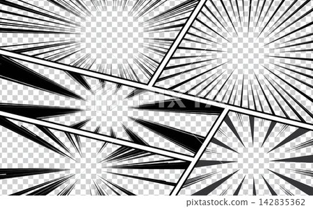 Comic book page template with halftone radial and rays effect in pop art style Comic book page template with halftone radial and rays effect in pop art style 142835362