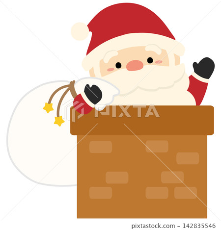 Santa Claus and chimneys carrying Christmas presents Santa Claus and chimneys carrying Christmas presents 142835546
