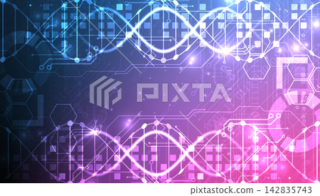 Abstract futuristic technology background with glowing digital DNA helix and binary code Abstract futuristic technology background with glowing digital DNA helix and binary code 142835743