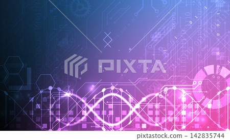 Abstract futuristic technology background with glowing digital DNA helix and binary code Abstract futuristic technology background with glowing digital DNA helix and binary code 142835744