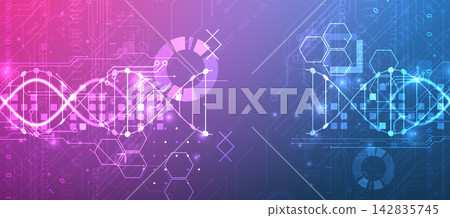 Abstract futuristic technology background with glowing digital DNA helix and binary code Abstract futuristic technology background with glowing digital DNA helix and binary code 142835745